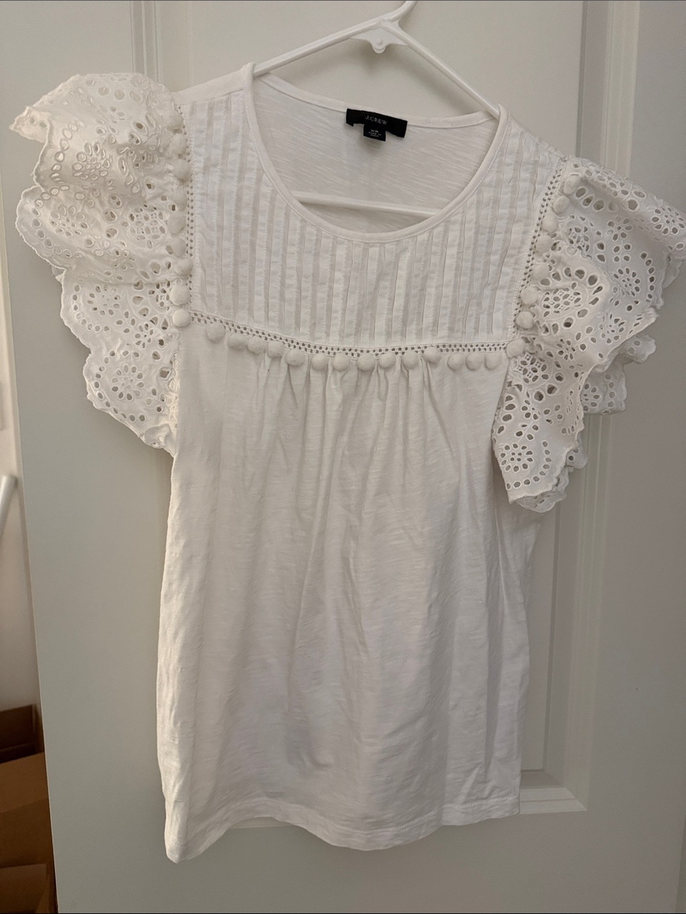 J. Crew White Eyelet Flutter Sleeve Tee